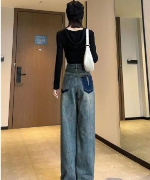 NoBelle(ノベル)の「ハイウエストストレートデニムパンツ(デニムパンツ・レディース・ホワイト/ブルー・M/S)」の7枚目の写真