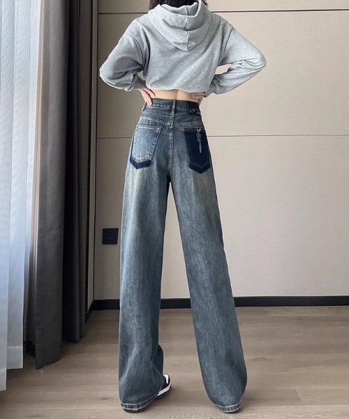 NoBelle(ノベル)の「ハイウエストストレートデニムパンツ(デニムパンツ・レディース・ホワイト/ブルー・M/S)」の5枚目の写真