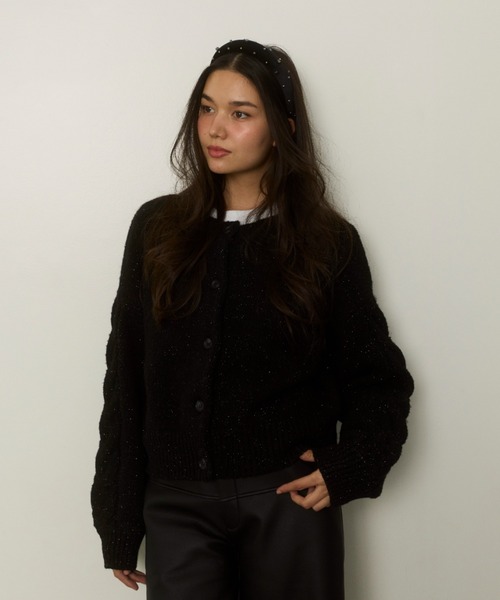 ALEXIA STAM（アリシアスタン）の「Sparkle Two-Way Knit Cardigan /2way ラメニットカーディガン（カーディガン/ボレロ・レディース・グレイッシュベージュ/ブラック/ホワイト・FREE）」の3枚目の写真