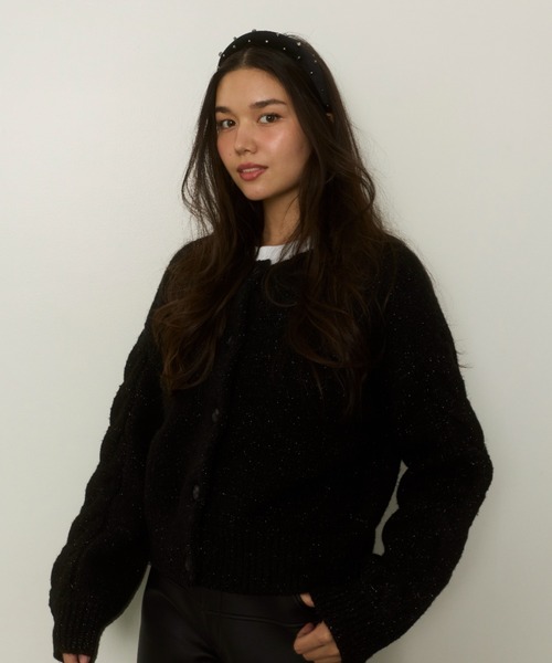ALEXIA STAM（アリシアスタン）の「Sparkle Two-Way Knit Cardigan /2way ラメニットカーディガン（カーディガン/ボレロ・レディース・グレイッシュベージュ/ブラック/ホワイト・FREE）」の17枚目の写真