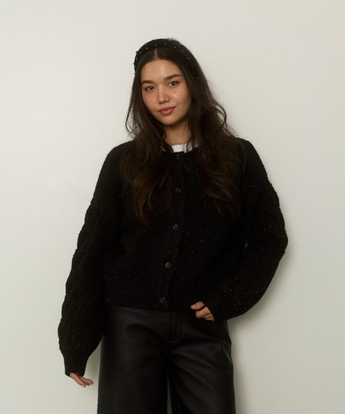 ALEXIA STAM（アリシアスタン）の「Sparkle Two-Way Knit Cardigan /2way ラメニットカーディガン（カーディガン/ボレロ・レディース・グレイッシュベージュ/ブラック/ホワイト・FREE）」の18枚目の写真