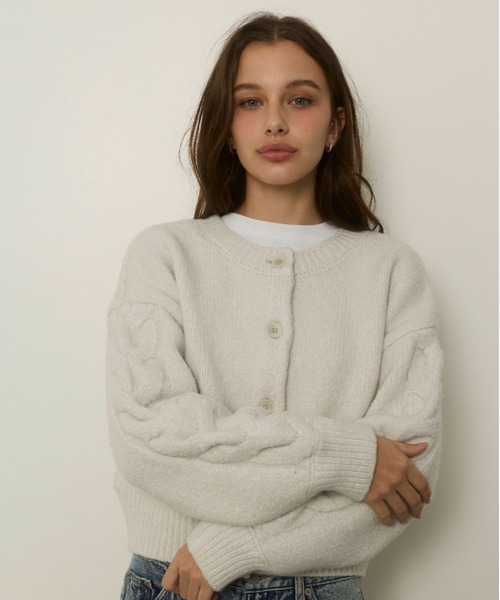 ALEXIA STAM（アリシアスタン）の「Sparkle Two-Way Knit Cardigan /2way ラメニットカーディガン（カーディガン/ボレロ・レディース・グレイッシュベージュ/ブラック/ホワイト・FREE）」の11枚目の写真