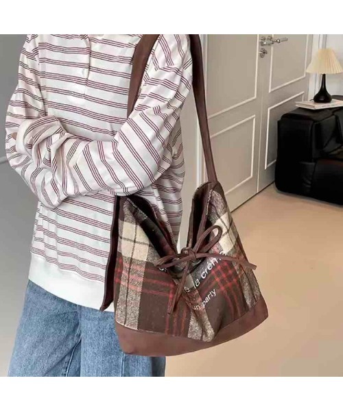 tone(トーン)の「【88eighty-eight】チェック柄リボンリバーシブルカラーショルダーバッグ【import】(MA)(ショルダーバッグ・レディース・イエロー/ブラウン/ブルー・FREE)」の1枚目の写真