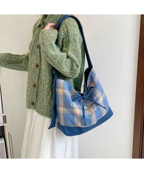 tone(トーン)の「【88eighty-eight】チェック柄リボンリバーシブルカラーショルダーバッグ【import】(MA)(ショルダーバッグ・レディース・イエロー/ブラウン/ブルー・FREE)」の2枚目の写真