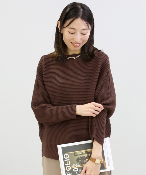 Aletta vita（アレッタビータ）の「横リブボートネックドルマンニットプルオーバー（ニット/セーター・レディース・オフホワイト/ダークブラウン・M）」の16枚目の写真