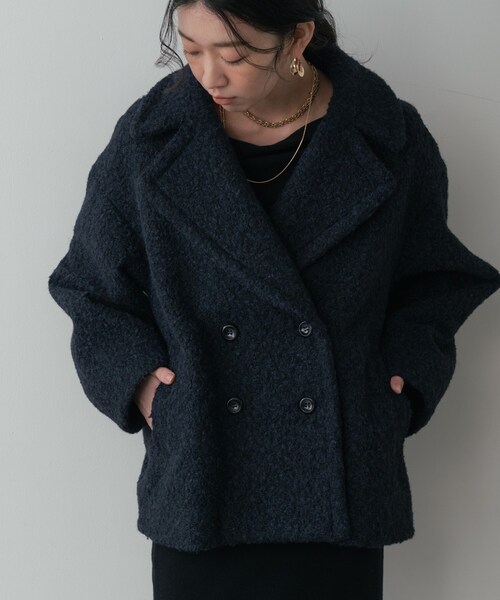 GALLEST（ギャレスト）の「ループボアPコート（ピーコート・レディース・ネイビー/ブラウン系/オフホワイト・38）」の3枚目の写真