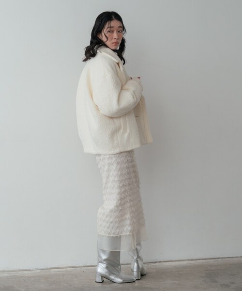 GALLEST（ギャレスト）の「ループボアPコート（ピーコート・レディース・ネイビー/ブラウン系/オフホワイト・38）」の5枚目の写真