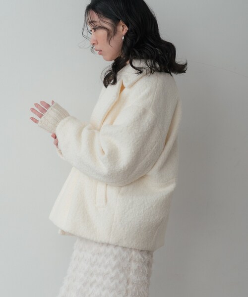 GALLEST（ギャレスト）の「ループボアPコート（ピーコート・レディース・ネイビー/ブラウン系/オフホワイト・38）」の6枚目の写真