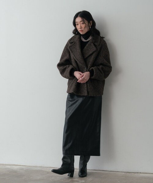 GALLEST（ギャレスト）の「ループボアPコート（ピーコート・レディース・ネイビー/ブラウン系/オフホワイト・38）」の14枚目の写真