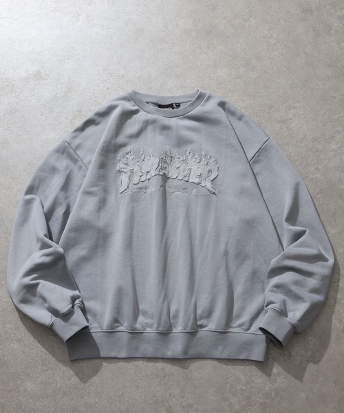 THRASHER(スラッシャー)の「【THRASHER/スラッシャー】裏毛 ピグメント加工 ダメージデニムアップリケ刺繍 クルーネックスウェット(スウェット・メンズ・チャコール/グレー/ブラウン/ピンク・L/M/XL)」の12枚目の写真