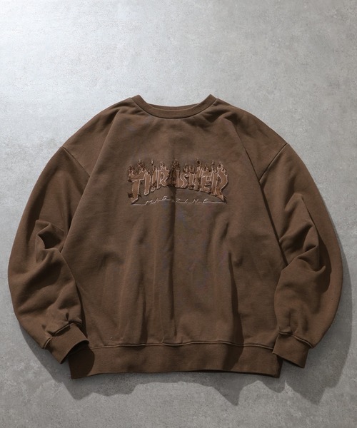 THRASHER(スラッシャー)の「【THRASHER/スラッシャー】裏毛 ピグメント加工 ダメージデニムアップリケ刺繍 クルーネックスウェット(スウェット・メンズ・チャコール/グレー/ブラウン/ピンク・L/M/XL)」の16枚目の写真