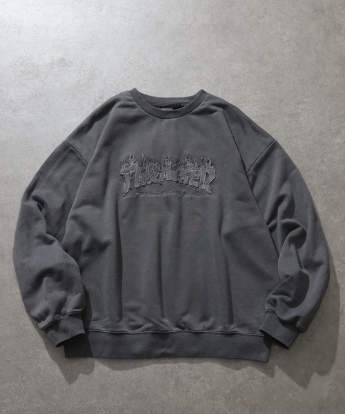 THRASHER(スラッシャー)の「【THRASHER/スラッシャー】裏毛 ピグメント加工 ダメージデニムアップリケ刺繍 クルーネックスウェット(スウェット・メンズ・チャコール/グレー/ブラウン/ピンク・L/M/XL)」の14枚目の写真