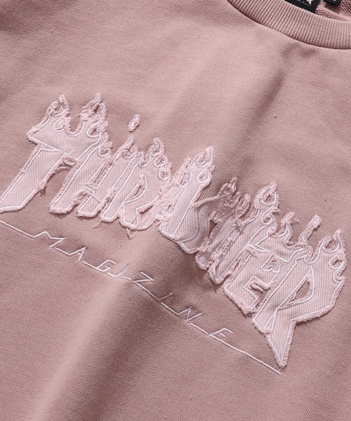 THRASHER(スラッシャー)の「【THRASHER/スラッシャー】裏毛 ピグメント加工 ダメージデニムアップリケ刺繍 クルーネックスウェット(スウェット・メンズ・チャコール/グレー/ブラウン/ピンク・L/M/XL)」の7枚目の写真