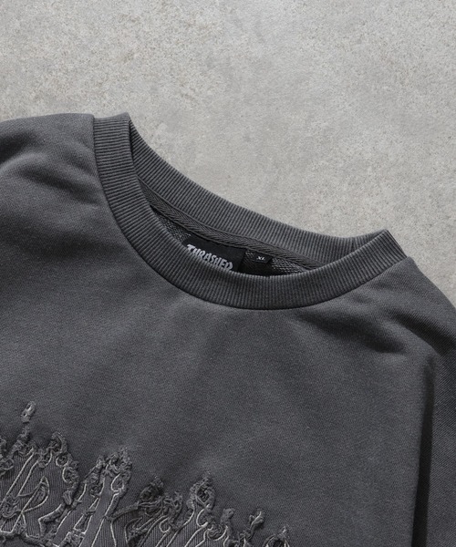THRASHER(スラッシャー)の「【THRASHER/スラッシャー】裏毛 ピグメント加工 ダメージデニムアップリケ刺繍 クルーネックスウェット(スウェット・メンズ・チャコール/グレー/ブラウン/ピンク・L/M/XL)」の9枚目の写真
