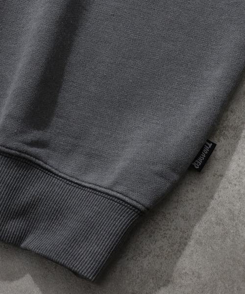 THRASHER(スラッシャー)の「【THRASHER/スラッシャー】裏毛 ピグメント加工 ダメージデニムアップリケ刺繍 クルーネックスウェット(スウェット・メンズ・チャコール/グレー/ブラウン/ピンク・L/M/XL)」の11枚目の写真