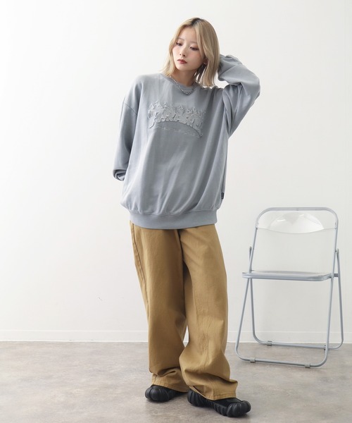 THRASHER(スラッシャー)の「【THRASHER/スラッシャー】裏毛 ピグメント加工 ダメージデニムアップリケ刺繍 クルーネックスウェット(スウェット・メンズ・チャコール/グレー/ブラウン/ピンク・L/M/XL)」の21枚目の写真