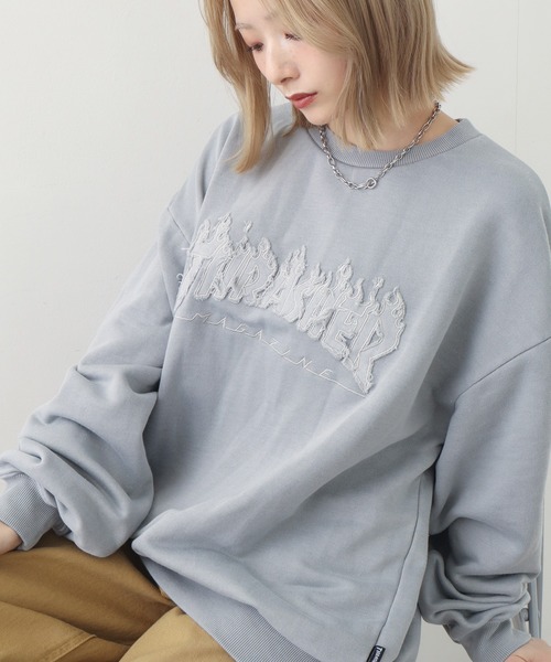 THRASHER(スラッシャー)の「【THRASHER/スラッシャー】裏毛 ピグメント加工 ダメージデニムアップリケ刺繍 クルーネックスウェット(スウェット・メンズ・チャコール/グレー/ブラウン/ピンク・L/M/XL)」の20枚目の写真