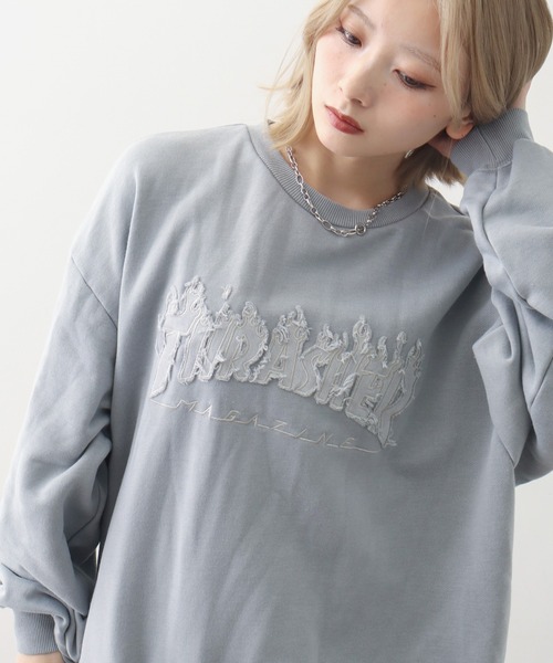 THRASHER(スラッシャー)の「【THRASHER/スラッシャー】裏毛 ピグメント加工 ダメージデニムアップリケ刺繍 クルーネックスウェット(スウェット・メンズ・チャコール/グレー/ブラウン/ピンク・L/M/XL)」の19枚目の写真