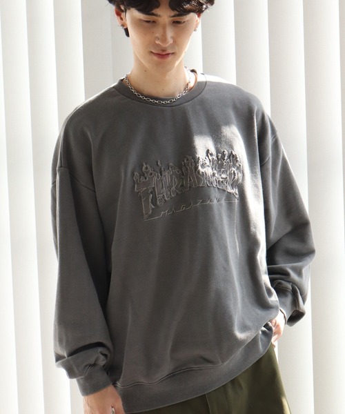 THRASHER(スラッシャー)の「【THRASHER/スラッシャー】裏毛 ピグメント加工 ダメージデニムアップリケ刺繍 クルーネックスウェット(スウェット・メンズ・チャコール/グレー/ブラウン/ピンク・L/M/XL)」の22枚目の写真