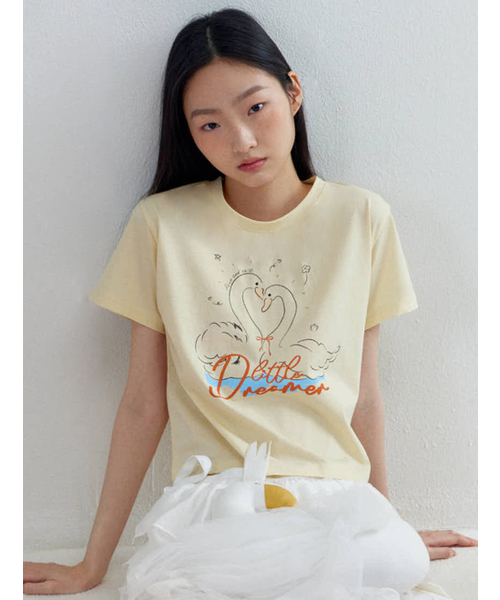 OPENING SUNSHINE(オープニングサンシャイン)の「カップルスワンクロップTシャツイエロー(Tシャツ/カットソー・レディース・その他・FREE)」の2枚目の写真