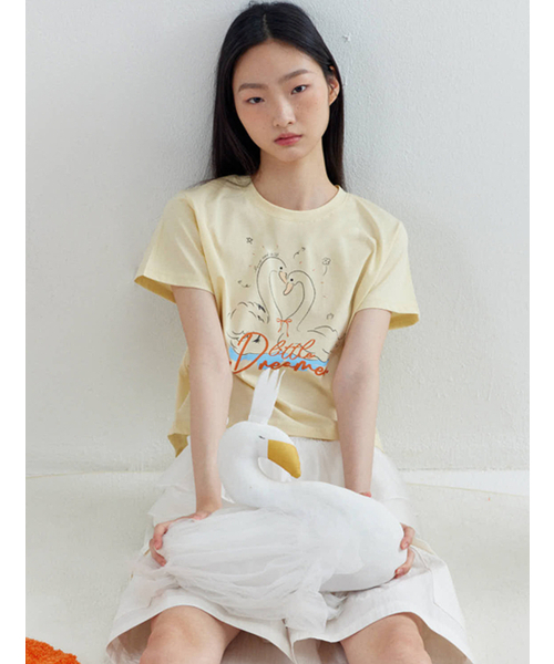 OPENING SUNSHINE(オープニングサンシャイン)の「カップルスワンクロップTシャツイエロー(Tシャツ/カットソー・レディース・その他・FREE)」の3枚目の写真