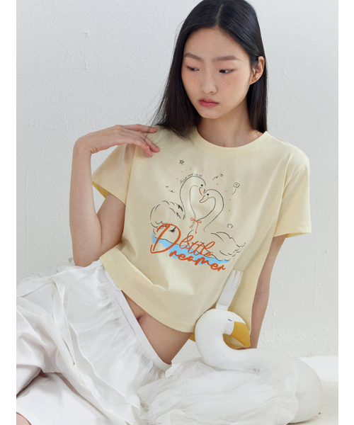 OPENING SUNSHINE(オープニングサンシャイン)の「カップルスワンクロップTシャツイエロー(Tシャツ/カットソー・レディース・その他・FREE)」の5枚目の写真