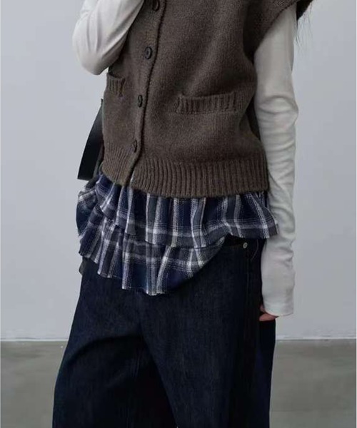 AsheKsha(アシクシャ)の「2026年春新作-チェックのフリースタイル ストラップラップスカート(スカート・レディース・ネイビー・F)」の11枚目の写真