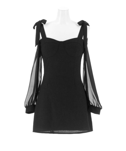 DAZZY(デイジー)の「ツイードオフショルリボンAラインミニ丈キャバドレス(ドレス・レディース・ブラック・S/M/L)」の10枚目の写真