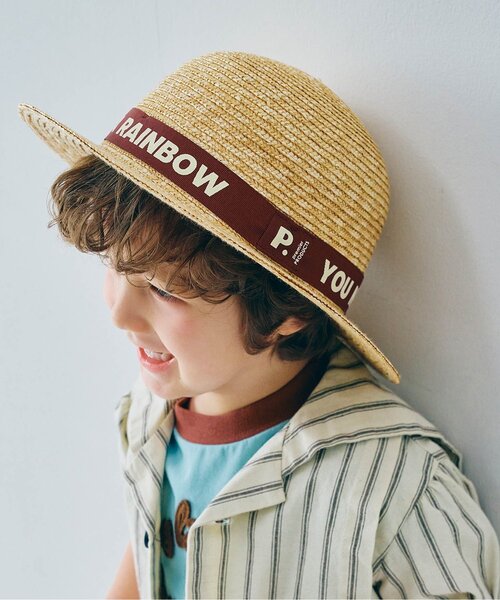 p.premier（ピードットプルミエ）の「ロゴリボンストローハット（ハット・キッズ・ブラウン/アイボリー・56/54/52/50）」の2枚目の写真