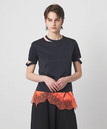 ASTRAET＞レース コンビ クルーネックTシャツ（Tシャツ/カットソー