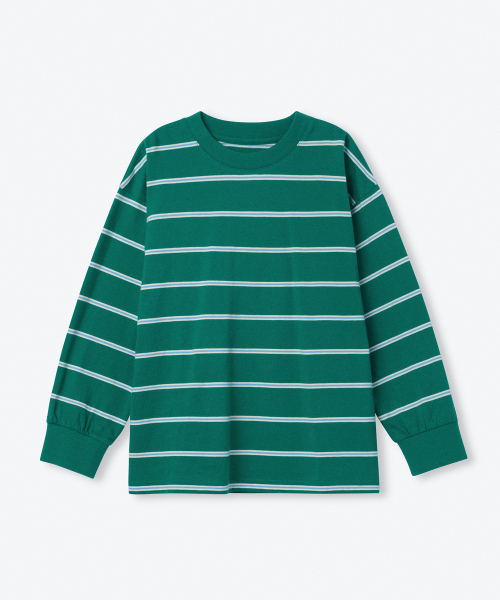 MUSINSA STANDARD KIDS（ムシンサスタンダードキッズ）の「マルチストライプクルーネック長袖Tシャツ2 [グリーン]（Tシャツ/カットソー・レディース・その他・100/110/130/140/160/150/120）」の2枚目の写真