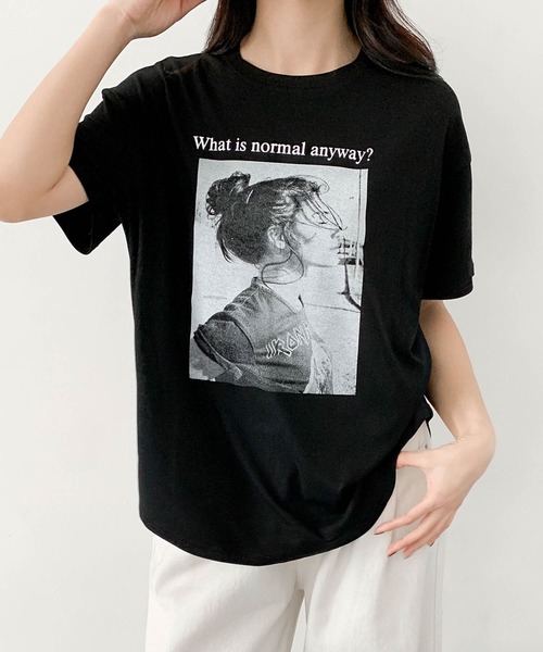 LOWO(ロワ)の「モノクロフォトグラフィックプリントTシャツ 半袖 フォトT(Tシャツ/カットソー・レディース・ホワイト/ブラック/アイボリー・FREE)」の10枚目の写真