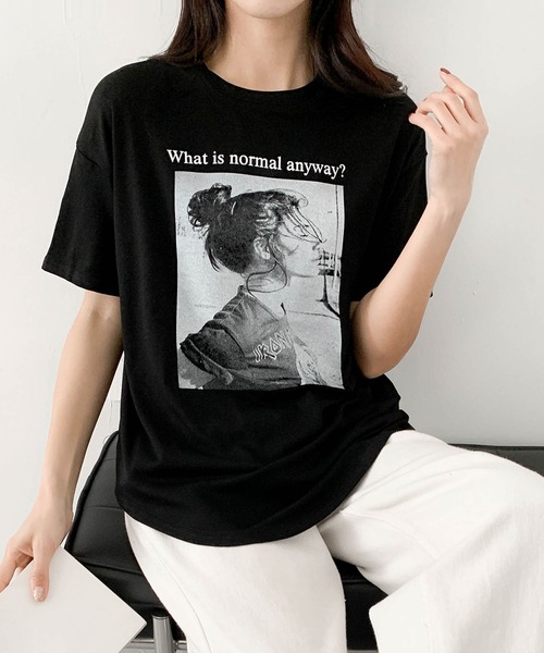 LOWO(ロワ)の「モノクロフォトグラフィックプリントTシャツ 半袖 フォトT(Tシャツ/カットソー・レディース・ホワイト/ブラック/アイボリー・FREE)」の13枚目の写真