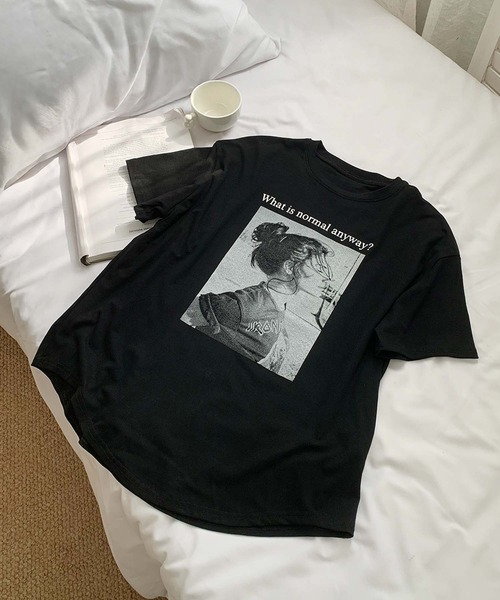LOWO(ロワ)の「モノクロフォトグラフィックプリントTシャツ 半袖 フォトT(Tシャツ/カットソー・レディース・ホワイト/ブラック/アイボリー・FREE)」の14枚目の写真