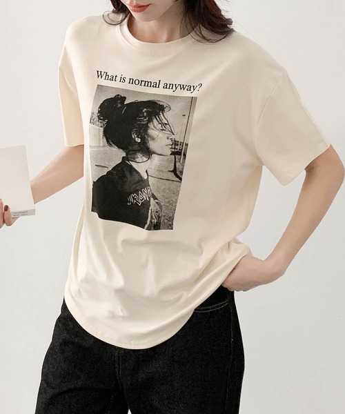 LOWO(ロワ)の「モノクロフォトグラフィックプリントTシャツ 半袖 フォトT(Tシャツ/カットソー・レディース・ホワイト/ブラック/アイボリー・FREE)」の15枚目の写真