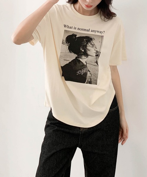 LOWO(ロワ)の「モノクロフォトグラフィックプリントTシャツ 半袖 フォトT(Tシャツ/カットソー・レディース・ホワイト/ブラック/アイボリー・FREE)」の16枚目の写真