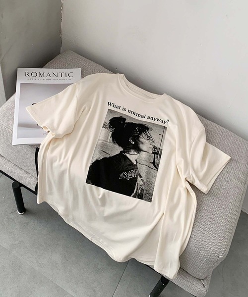 LOWO(ロワ)の「モノクロフォトグラフィックプリントTシャツ 半袖 フォトT(Tシャツ/カットソー・レディース・ホワイト/ブラック/アイボリー・FREE)」の19枚目の写真
