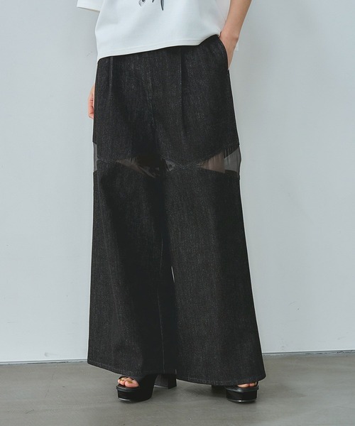 HARE（ハレ）の「シアーキリカエデニムパンツ(HARE)（デニムパンツ・レディース・ブラック/ブルー・FREE）」の2枚目の写真