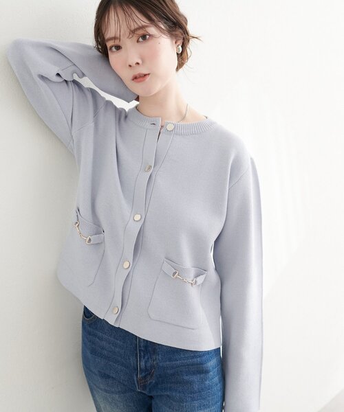 natural couture（ナチュラルクチュール）の「ビットポケットニットジャケット（ノーカラージャケット・レディース・オフホワイト/ベージュ/ブラック/サックスブルー・FREE）」の14枚目の写真