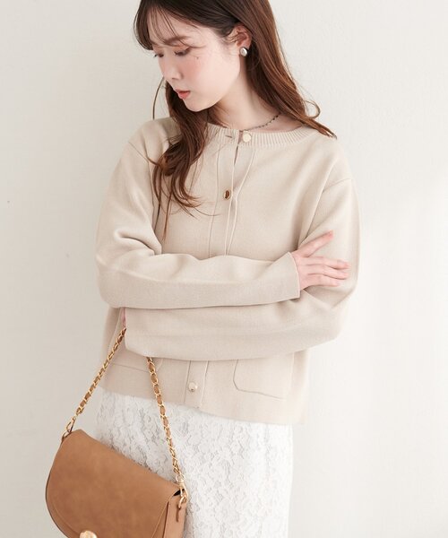 natural couture（ナチュラルクチュール）の「ビットポケットニットジャケット（ノーカラージャケット・レディース・オフホワイト/ベージュ/ブラック/サックスブルー・FREE）」の18枚目の写真