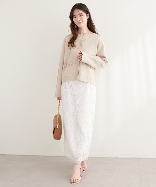 natural couture（ナチュラルクチュール）の「ビットポケットニットジャケット（ノーカラージャケット・レディース・オフホワイト/ベージュ/ブラック/サックスブルー・FREE）」の19枚目の写真