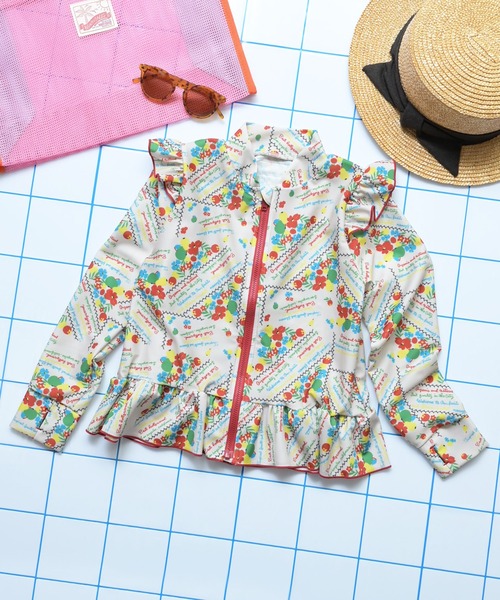 MARKEY'S(マーキーズ)の「【水着/UVカット】girl's ZIPラッシュガード(総柄)(ラッシュガード・キッズ・アイボリー/ライトブルー・80/90/100/110/120/130/140)」の3枚目の写真