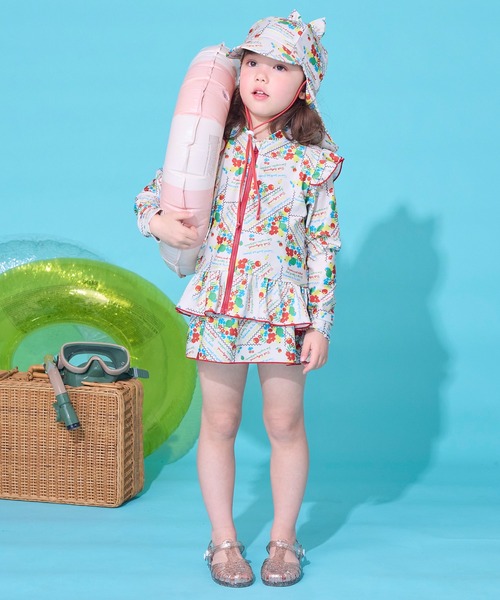 MARKEY'S(マーキーズ)の「【水着/UVカット】girl's ZIPラッシュガード(総柄)(ラッシュガード・キッズ・アイボリー/ライトブルー・80/90/100/110/120/130/140)」の7枚目の写真