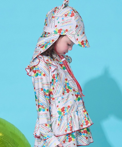 MARKEY'S(マーキーズ)の「【水着/UVカット】girl's ZIPラッシュガード(総柄)(ラッシュガード・キッズ・アイボリー/ライトブルー・80/90/100/110/120/130/140)」の5枚目の写真