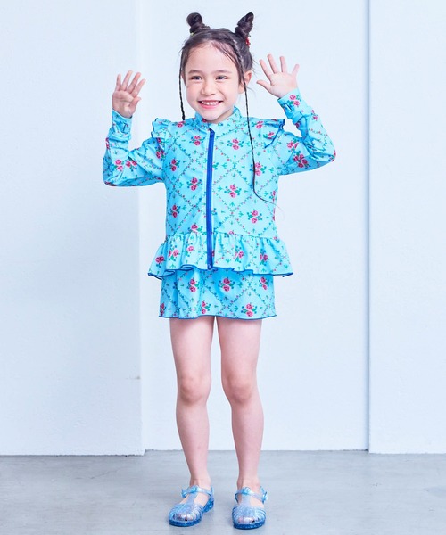 MARKEY'S(マーキーズ)の「【水着/UVカット】girl's ZIPラッシュガード(総柄)(ラッシュガード・キッズ・アイボリー/ライトブルー・80/90/100/110/120/130/140)」の12枚目の写真