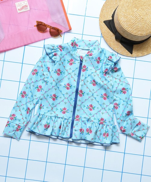MARKEY'S(マーキーズ)の「【水着/UVカット】girl's ZIPラッシュガード(総柄)(ラッシュガード・キッズ・アイボリー/ライトブルー・80/90/100/110/120/130/140)」の9枚目の写真