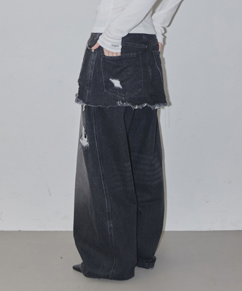 RENSE（レンセ）の「Layered Skirt Denim Pants Black（デニムパンツ・レディース・その他・MEDIUM/SMALL）」の2枚目の写真