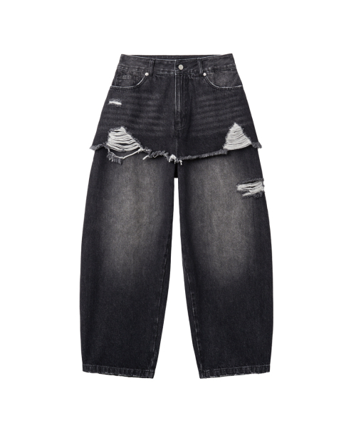 RENSE（レンセ）の「Layered Skirt Denim Pants Black（デニムパンツ・レディース・その他・MEDIUM/SMALL）」の3枚目の写真