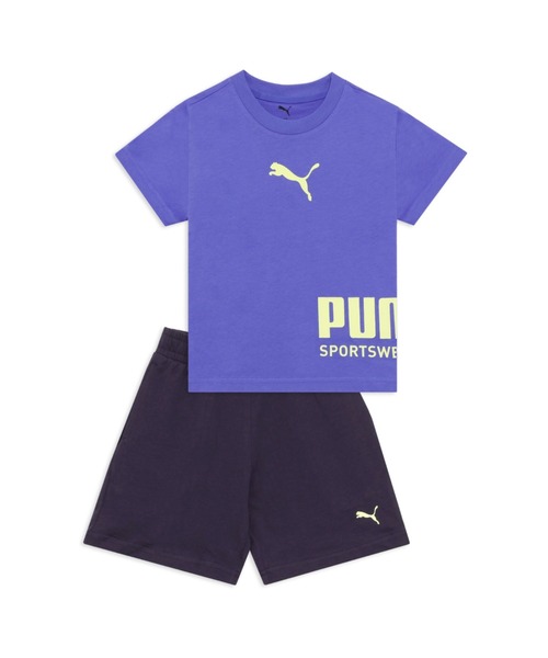 PUMA(プーマ)の「PUMA プーマ ボーイズ プーマ スポーツ Tシャツ アンド ショートパンツ セッ(ジャージ・キッズ・ブルー系その他/ブラック/オレンジ・120/160/130/140/150)」の2枚目の写真