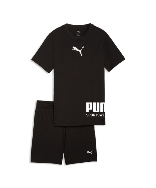PUMA(プーマ)の「PUMA プーマ ボーイズ プーマ スポーツ Tシャツ アンド ショートパンツ セッ(ジャージ・キッズ・ブルー系その他/ブラック/オレンジ・120/160/130/140/150)」の1枚目の写真